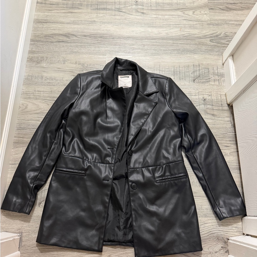 Garage Black Faux Leather Blazer Jacket